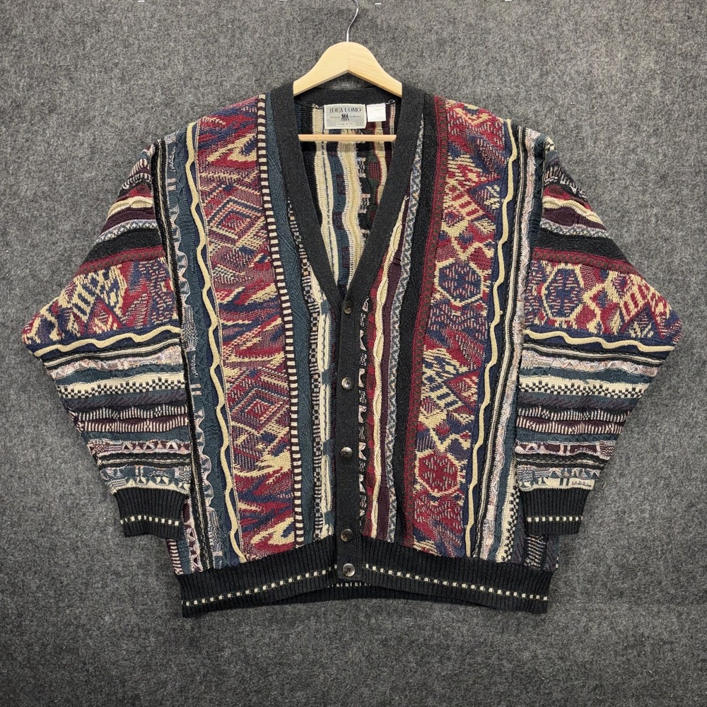Vintage 3D Knit Cardigan Sweater Mens XL Coogi Style Idea Uomo Italy 90s
